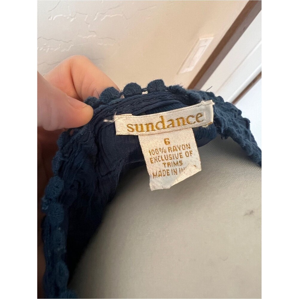 Sundance Time After Time Blue Sheer Crochet Boho Dress Above Knee with Slip 6 - Picture 6 of 10
